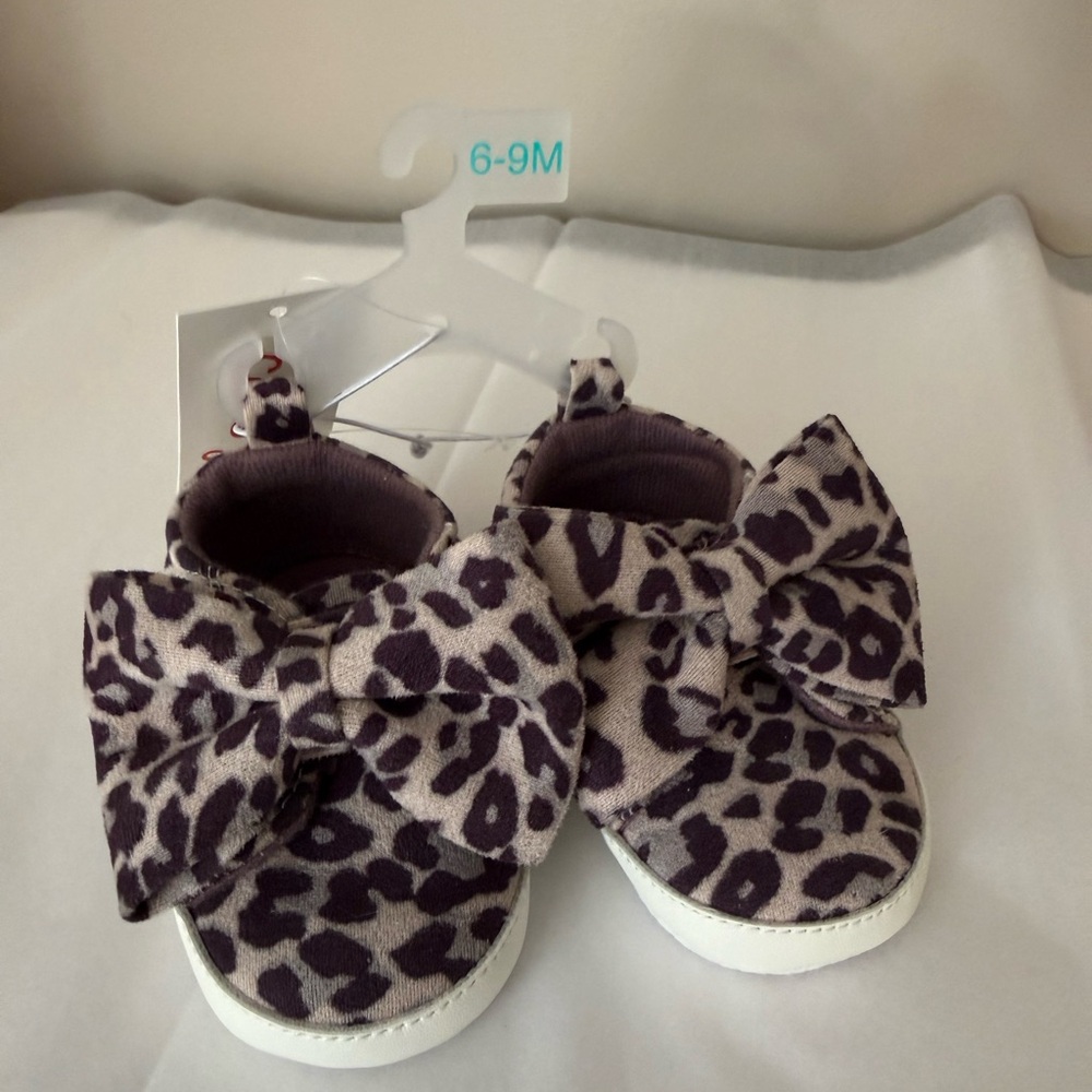 Cat & Jack Purple Leopard Baby Shoes with Bow
